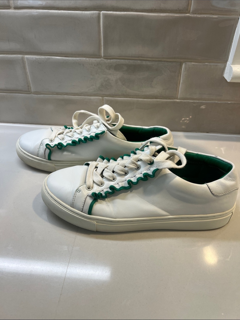 Tory Burch Sport White Leather Sneakers with Green Trim - Picture 8 of 8